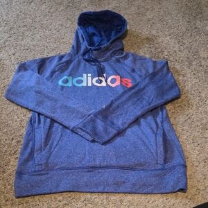 Adidas Heather Blue Hoodie with Colorful Logo